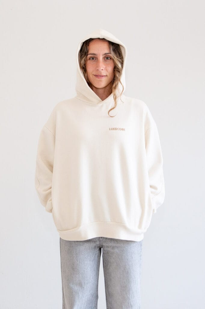 Sudadera unisex algodón 100% orgánico ecru, vista frontal